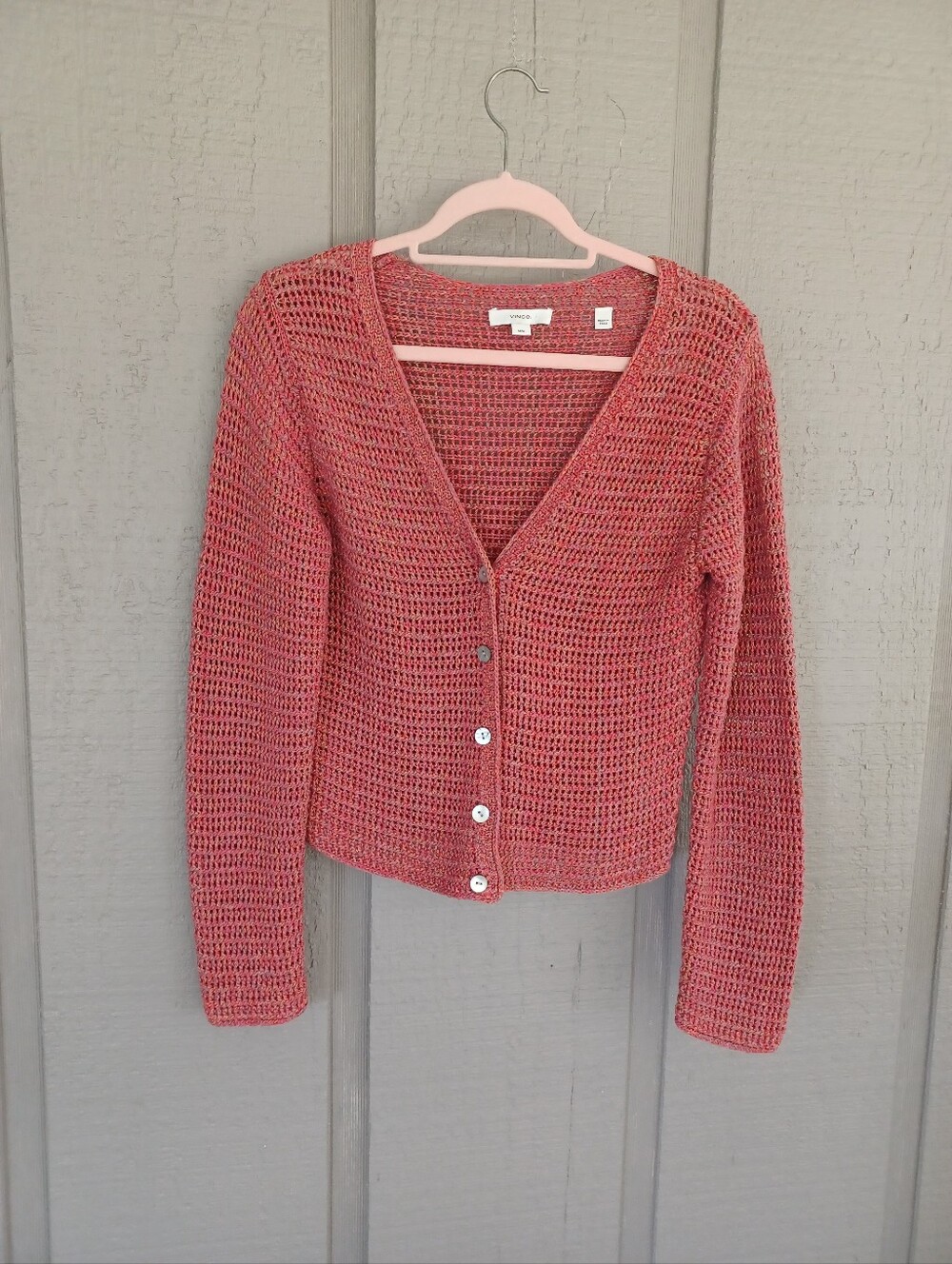 Vince Marled Crochet Cardigan Size M Women Cotton Long Sleeve V Neck Preppy